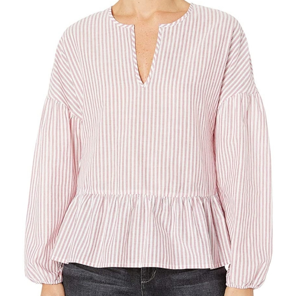 NWT BCBG Max Azria Peasant M Top Striped Long Slv
